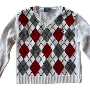 SALE!! 2 for $15 IZOD‎ Long Sleeve Argyle Sweater White Red Pullover Preppy 3T